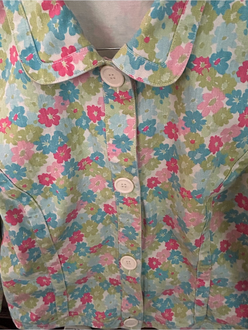 Liz Claiborne Pastel Floral Denim Jacket Vintage Y2K Girlcore Trucker Sz M EUC - Picture 13 of 16